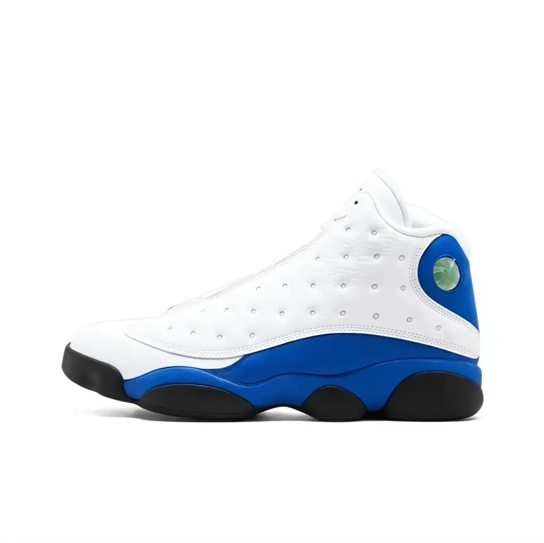 Basketball sneakers white blue black upper high top premium leather rounded sole sporty silhouette comfy insole street fashion match outdoor activity trendy casual unisex sneakers