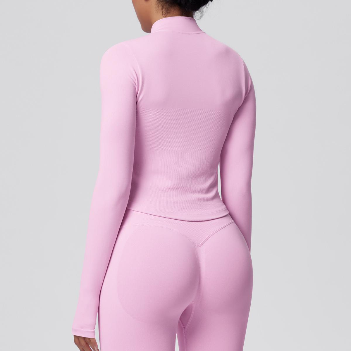 Women's Ribbed Cropped Yoga Jacket, Breathable Long Sleeve Zip-Up Compression Activewear with Thumb Holes for Gym & Running, Plus Size, Female, Large, Normal Type, Thumbhole Cuff, Tight, Slim-Fitting, Stretchable, Thumbholes, Slim Fit, Stretch Fabric