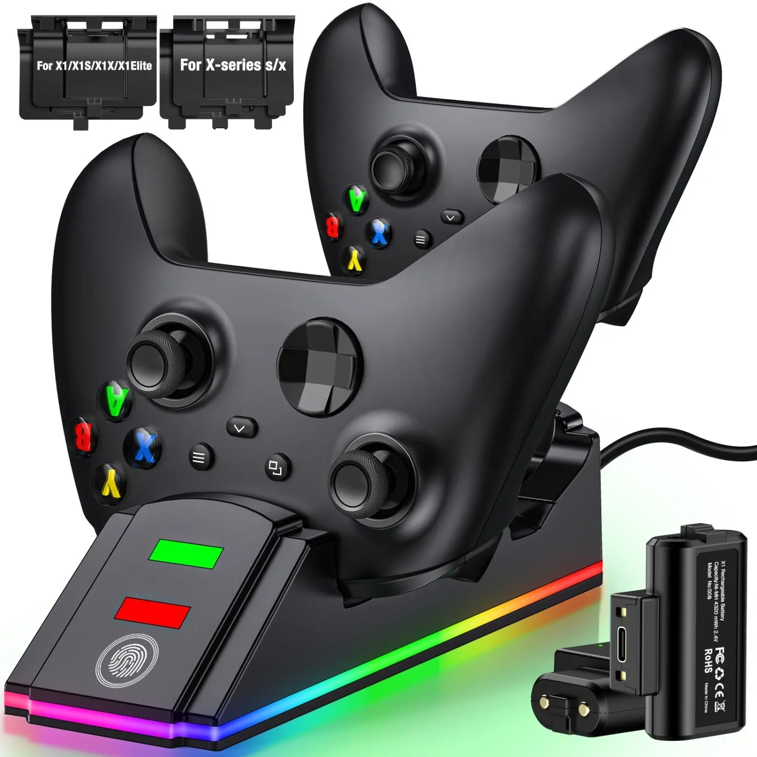 ESYWEN Dual Xbox Controller Charging Station with 2×4320mWh Rechargeable Batteries