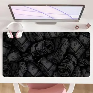 [Mouse Desk Pad] Non-Slip Mouse Pad Large Gaming Mouse Pad With Rubber Base & Stitched Edge Black White Dollar Sketch Design Desk Top Protector Mat Office Desk Accessories For Home Office Christmas Gift