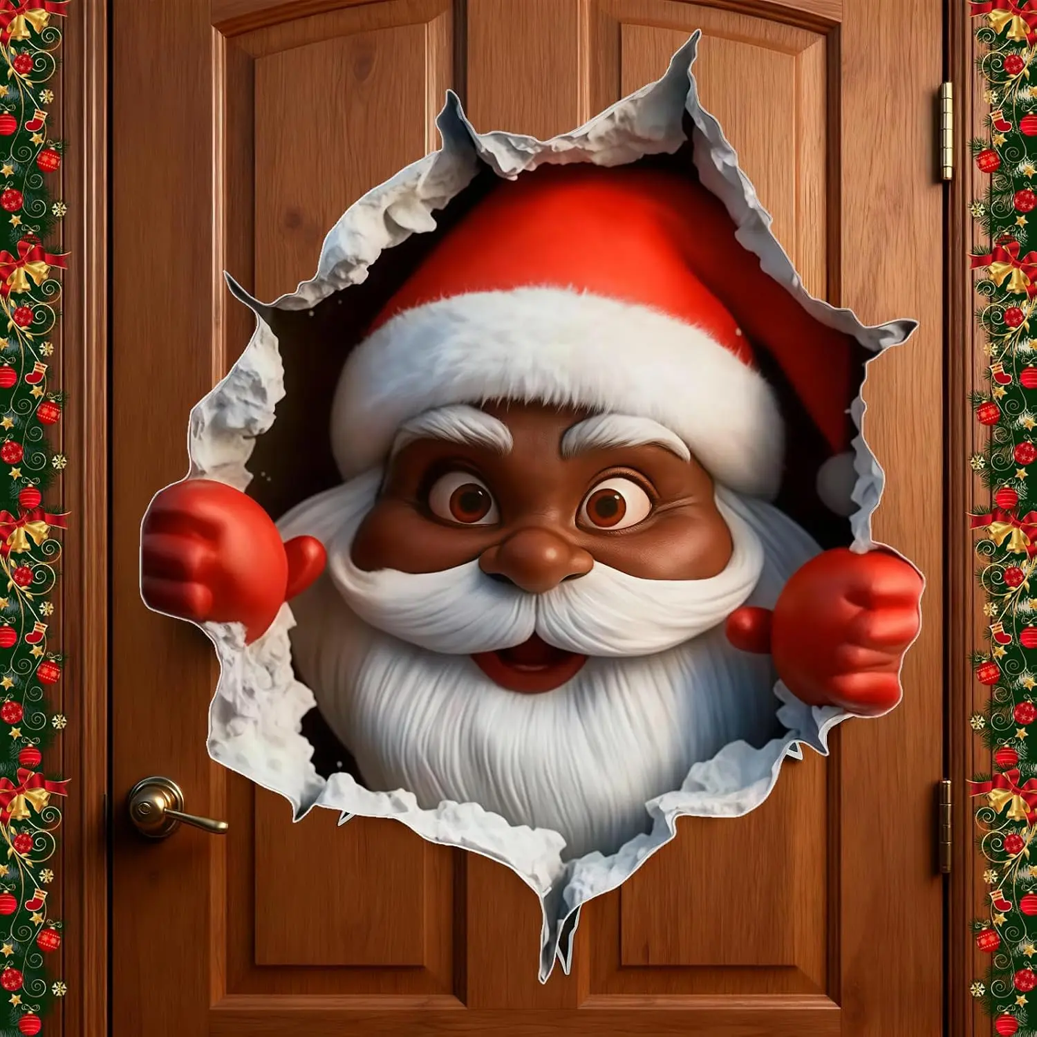 2026 New 3D Black Santa Sticker, 2PCS Santa Wall Stickers, Christmas Wall Stickers Removable, Easy Peel and Stick Xmas Wall Decor for Xmas Window Wall Refrigerator Decorations