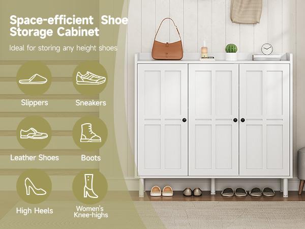 with 3 Doors, 30 pairs shoe Storage Cabinet , 40 inch Fammhouse shoe Rack shoe Organizer Cabinet for Entpway