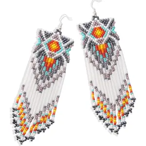 Long Beaded Tassel Earrings - Big Aztec Fringe Bead Drop Dangle Earrings, Bohemian Seed Tube Bead Tribal Earrings Statement, Pendientes De Borla, Idea for Women, Sister, Lover, Outfit, Daily Wearing