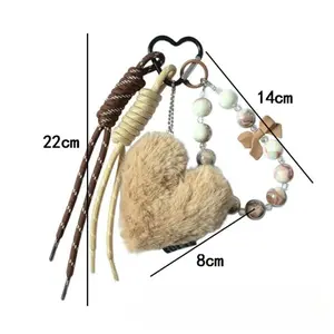 Creative Leather-Plush Heart-Shaped Braided Rope Bag Charm, Bag Charms Keychain for Sports & Outdoor Protective Gear