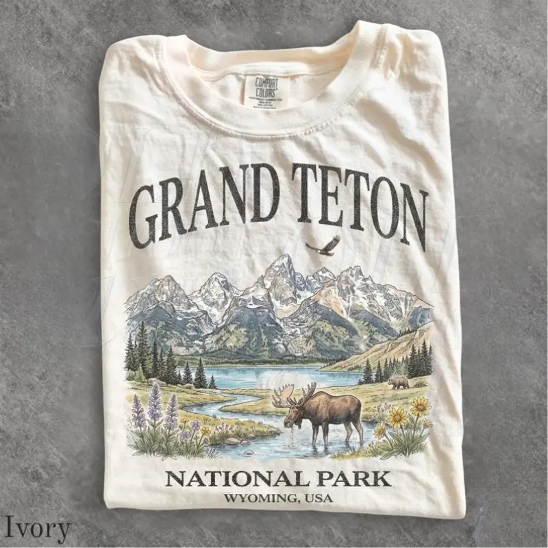 Comfort Colors Grand Teton National Park T-Shirt, Vintage 90s Wyoming Moose Graphic Tee, Retro Mountain Lake Nature Shirt, Women's T-shirt, Graphic Tee, Crewneck Top
