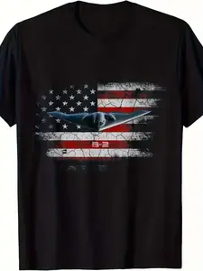 NEW LIMITED B-2 Spirit Bomber Jet Plane US Flag Pilot Tee T-Shirt| S-3XL, Same Style for Men and Women,   Summer, Short-Sleeved, Printed, Pure, 220G, Crew Neck, All-Season, Vintage Style, Regular Fit