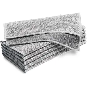 6 Pcs New Upgrade 2-Layer Non Scratch Wire Dishcloth，Super Absorbent Bamboo Charcoal Dish Cloths，Multipurpose Wire Dishwashing Rags for Wet and Dry，Wire Washing Cloth for Dishes, Stove Tops