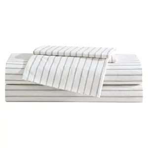 Eddie Bauer Essential Stripe White-Beige-Grey Kng Sheet Set