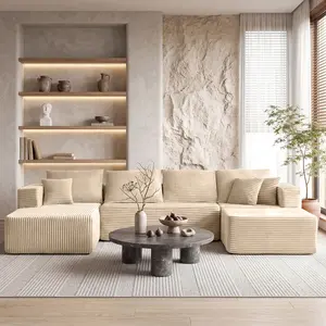 ModMood Cloud Sectional Couch with Corduroy Floor Sofa (133x70") - U-Shaped Modular Set + Chaise, Ottoman & 7 Pillows - No Assembly Cozy Lounge compress  sofa tiktok  shop  fyber  monday soft plush corduroy shape couch fluffy memory foam modern modular Su