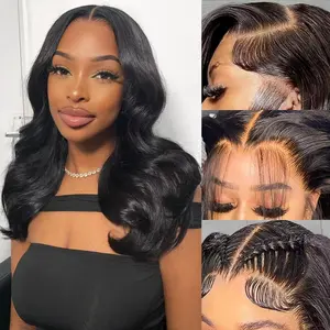 Only $40 18inch 13x4 Lace Front Wigs Human Hair Body Wave/Straight Wig 18 Inch HD Lace Frontal Wigs Human Hair Wig for Women180% Density Pre Plucked Natural Black No Shedding