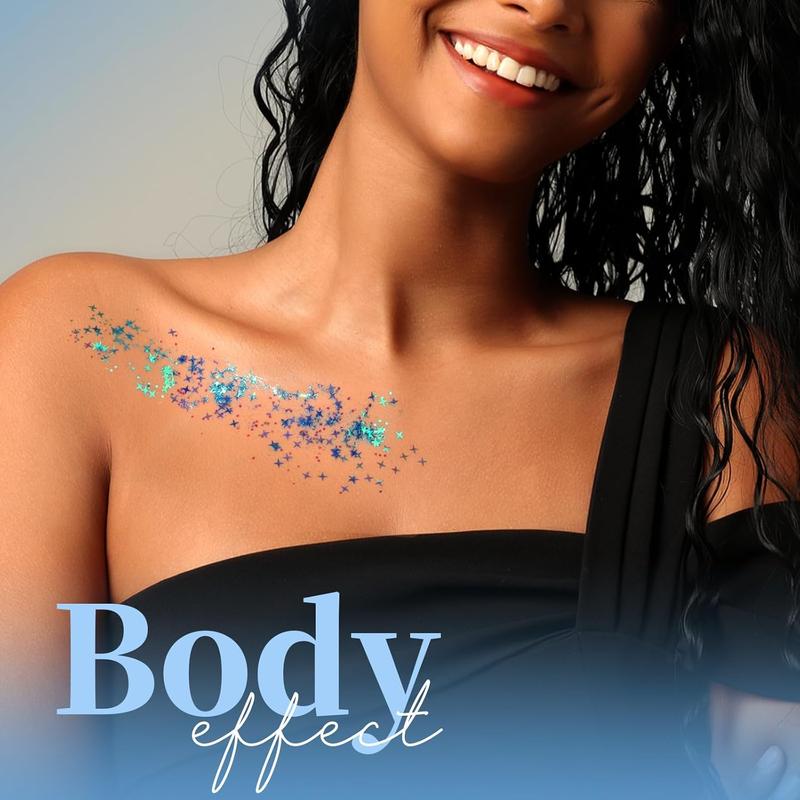 Body Glitter Face Glitter Makeup Festival Glitter, Body Glitter Gel, Hair Glitter Gel, 6 Shapes Rave Glitter, Mermaid Sequins Makeup Glitters Face Paint, Chunky Sparkling Glitter Gel for Women