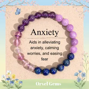Stress Relief Crystal Beaded Bracelet - Healing Stone Gift for Women, Her, Friends & Family - Lapis Lazuli, Kunzite, Amethyst, Fluorite, Quartz, Rhodonite, Tiger's Eye, Hematite, Aventurine, Rose Quartz & Moonstone