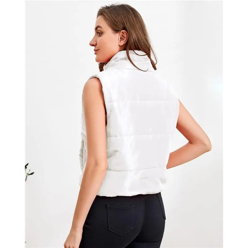 Puffer Vest Women Sleeveless Winter Cropped Outerwear Warm Jacket Lightweight Fall Coat with Pockets White S Womenswear Comfortable Outdoor Style