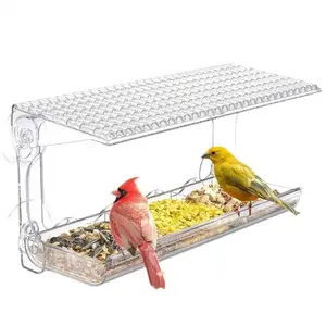 Clear Acrylic Window Bird Feeder, Strong Suction Cup Open Wild Bird Seed Tray, Outdoor Wall Mount Bird Watching Feeder, Bird Food Container