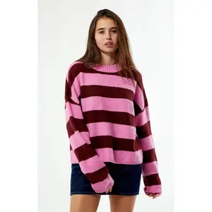 LA Hearts Women's Striped Cozy Crew Neck Sweater
