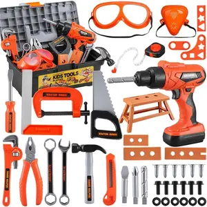 Kids Tool Set – 48 pcs Toddler Tool Set with Tool Box & Electronic Toy Drill, Pretend Play Kids Toys, Toy Construction Tools for Kids Ages 3,4,5,6,7,8 Years Old (A-Orange)
