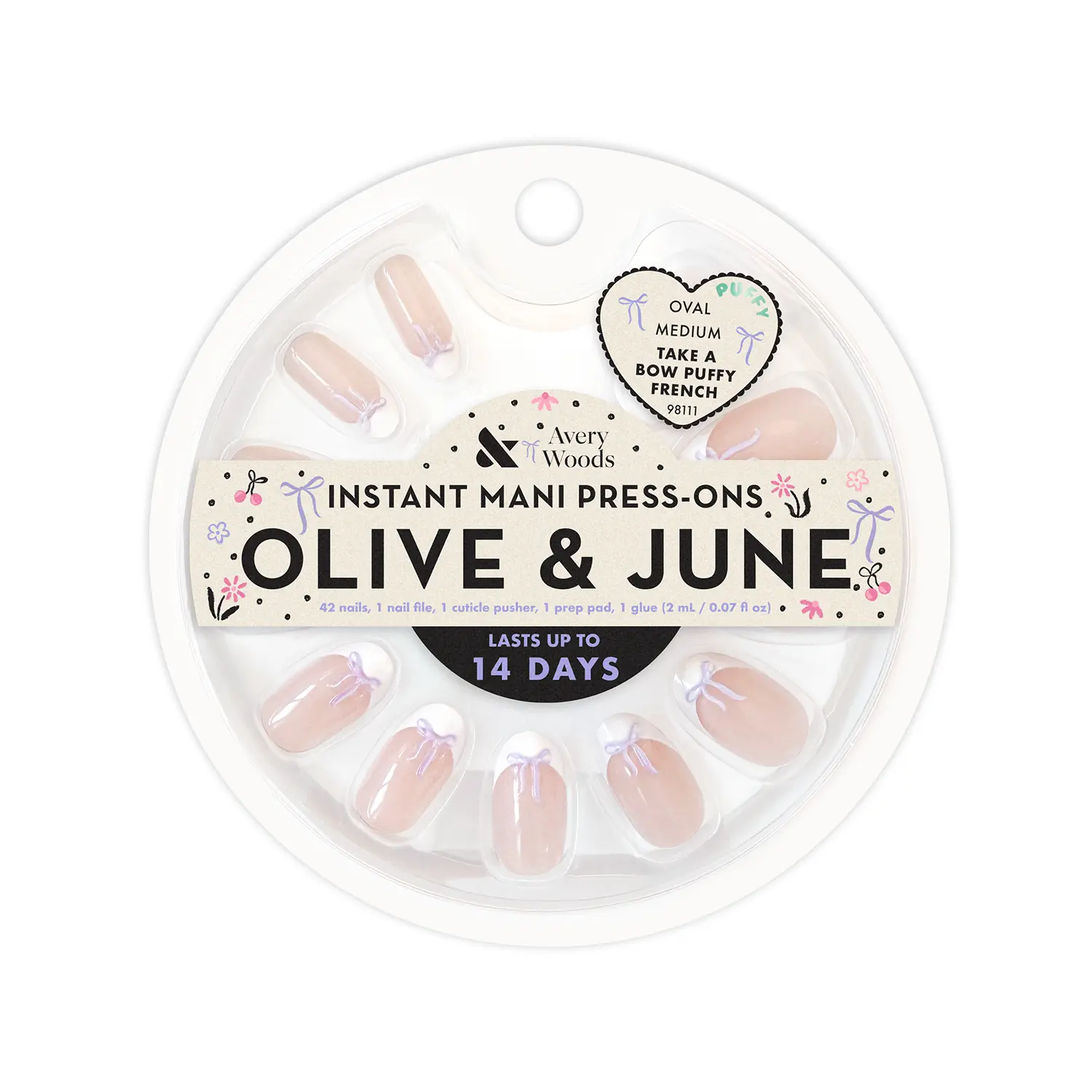 Take A Bow Puffy French - Avery Woods Press On Nail Set | Medium | Oval French Nails White French