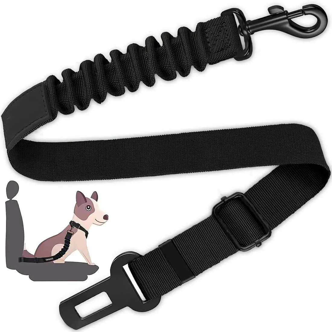 Durability Retractable Universal Dog Car Harness, Adjustable Dog Seat Belt for Vehicle, Nylon Pet Safety Harnesses Seat Belts, Elastic, Harness For Dachshund, 1 Pack