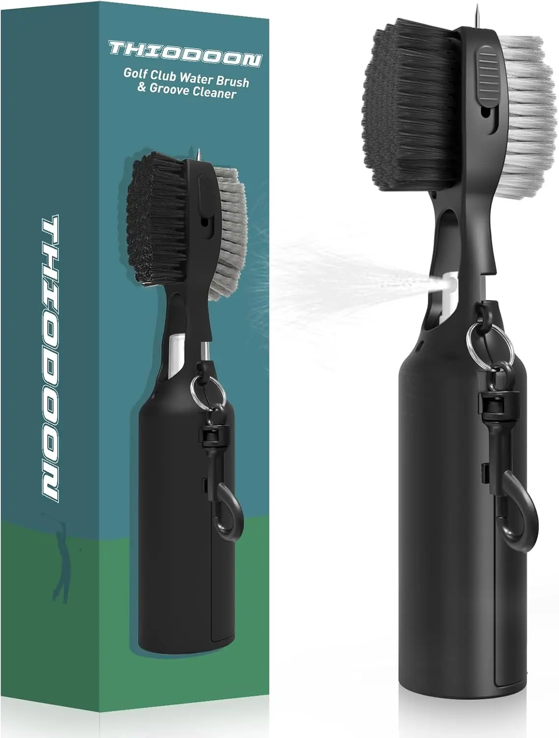 THIODOON Golf Club Cleaner Brush with 4 Oz Water Spray, Nylon and Steel Bristles, Retractable Golf Brush and Groove Cleaner with Clip for Golf Bag, Golf Accessories for Men and Best Golf Gifts