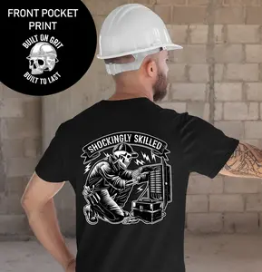 Built on Grit Shockingly Skilled Electrician Shirt - Funny Skilled Trades Tee - Gift for Electricians HVAC Linemen - Soft Touch Cotton Poly Blend DTf Printed - Unisex Fit S-5XL