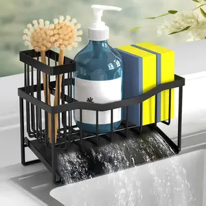 [ NEW DEAL ] Sink Caddy Sponge Holder for Kitchen with Brush Holder & Stainless Steel Self Drain Tray Rustproof Organizer for Sponge Soap Dispenser Storage Accessories