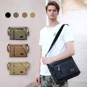 Men's & Women's Multi-Pocket Canvas Shoulder Bag - Solid Color Crossbody Bag with Zipper Closure for Daily & Travel