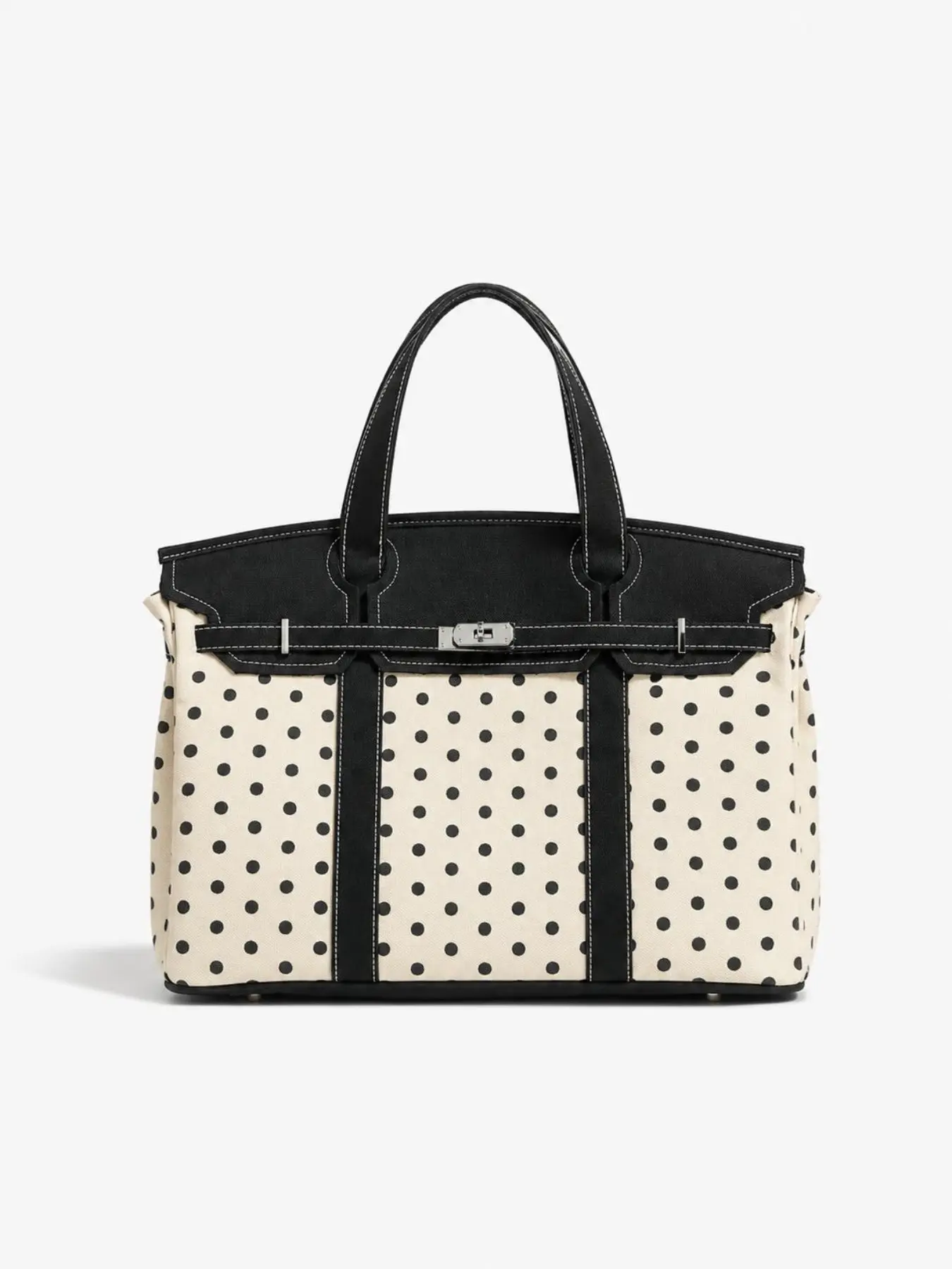Canvas Polka Dot High-End Colorblock Handbag, Large-Capacity Commuter Tote Purse Bag, Versatile Fashion Accessory for Daily Use
