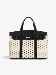 Canvas Polka Dot High-End Colorblock Handbag, Large Capacity Commuter Tote Bag, Versatile Fashion Accessory for Daily Use