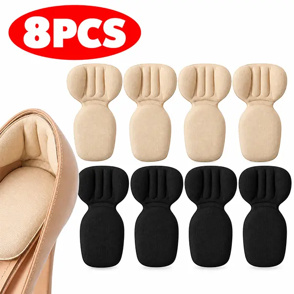 8PCS Heel Pads for Shoes, Self Adhesive Heel Grips Inserts, Soft Cushioned Heel Liners for Loose Shoes, Anti Slip Shoe Back Protectors for Women Men, Blister Prevention Pads for High Heels, Sneakers, Flats & Boots, 4 Beige 4 Black