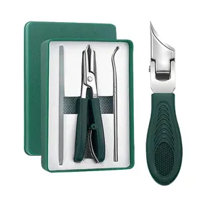 Green Eagle Beak Beveled Nail Clippers 3-Piece Set Long Handle Wide Jaw Anti-Splash Seniors Ingrown Care Pedicure Manicure Gift Set Green Case