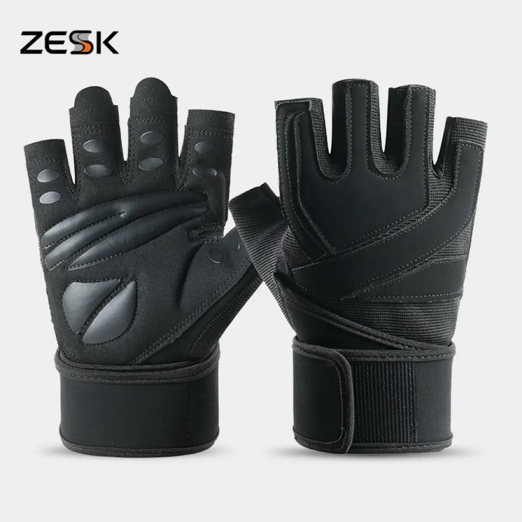 Lightweight Polyester Weight Lifting Gloves, Breathable Fingerless Design with Wrist Straps, Full Palm Protection & Anti-Skid Grip, Home Gym