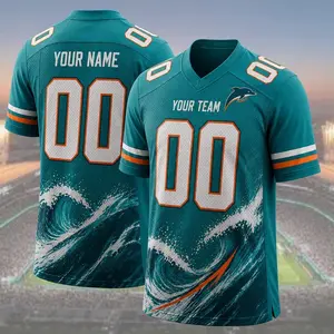 Custom Miami Style Football Jersey, Personalized Name Number Shirt, Aqua Orange Game Day Jersey, Coastal Fan Apparel, Football Gift LLI