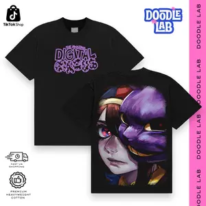 Pomni x Jax Graphic Tees • Hoodie Streetwear • Vintage Gildan Crewneck T-Shirt • Semi-realistic Art Graphic Inspired • Heavyweight Menswear Comfort Cotton Sleeves