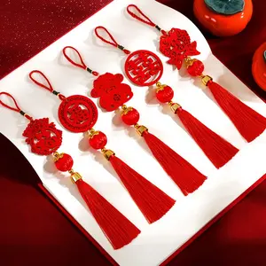 12PCS New Spring Festival Ornament Pendant for the Year of the Horse Red Wooden Blessing Festival Small Pendant Spring Festival Bonsai Pendant