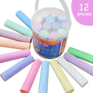 Chalk Fun Modern Non Toxic Sidewalk Chalk Bucket (12PCS+2PCS) - Washable Colored Chalk Bulk Set for Kids and Toddlers Outdoor Games