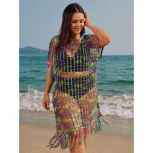 BLOOMCHIC Plus Size Sheer Crochet Midi Length Swim Cover-Up, Cold Handwash Required [M-6X] 2026 Summer Vibes Swimweek