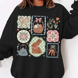 Vintage Easter Vintage Sweatshirt Vintage Easter Retro Sweters Bunny Happy Easter Coquette Cottagecore Bunny Crewneck Farmhouse Gift Idea