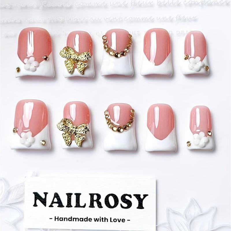 10Pcs Handmade Press on Nails Kit Short Duck Pink Nude Japanese Style Modern Elegant Y2K Minimalist Korea Style Fresh Design Chic French Style Neutral Classical Cute Kawaii Creative Glossy Finish Shimmery Obreme 1 Account Manicure Set Box Included