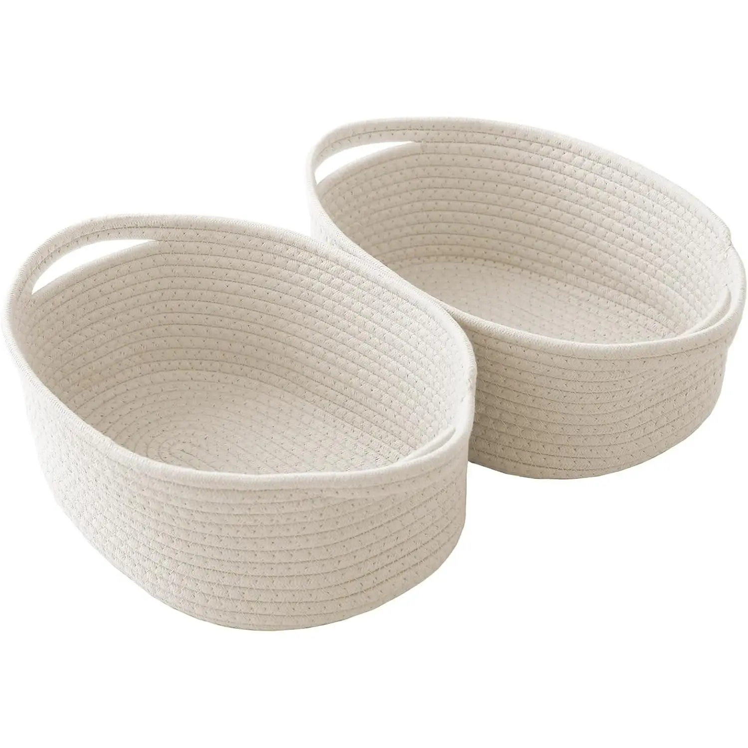 Woven Basket,Small Rope Storage Bin with Handles & Ribbon Bag, Organizer for Shelves Closets,Gift Basket Empty for Birthday,Books,Dog Toys,White/2 Pack