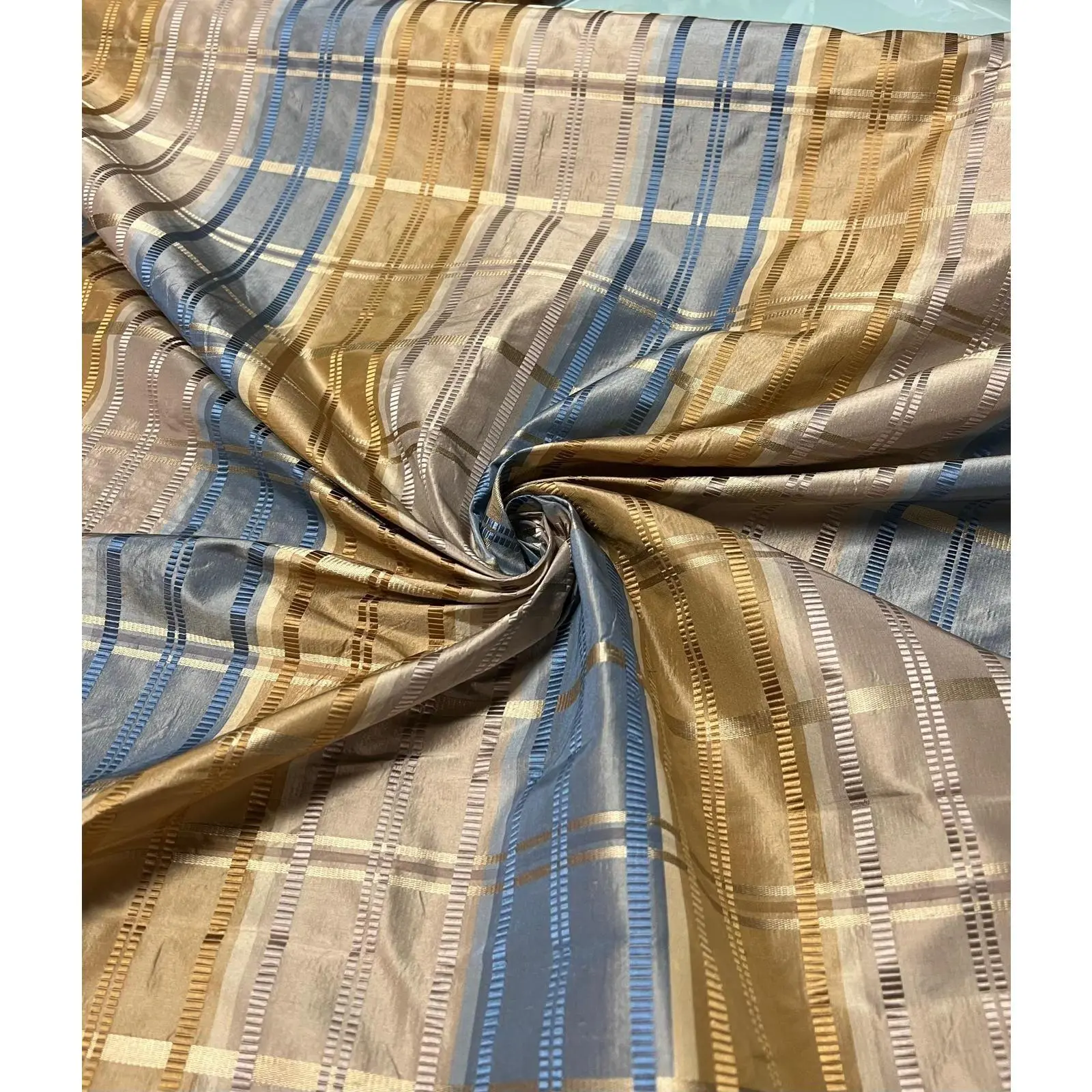 Beautiful Ivory Yellow and Blue Stripe Silk Jacquard Shantung Fabric Sold by the Yard 54" Wide for Apparel Accessories and Home Decor