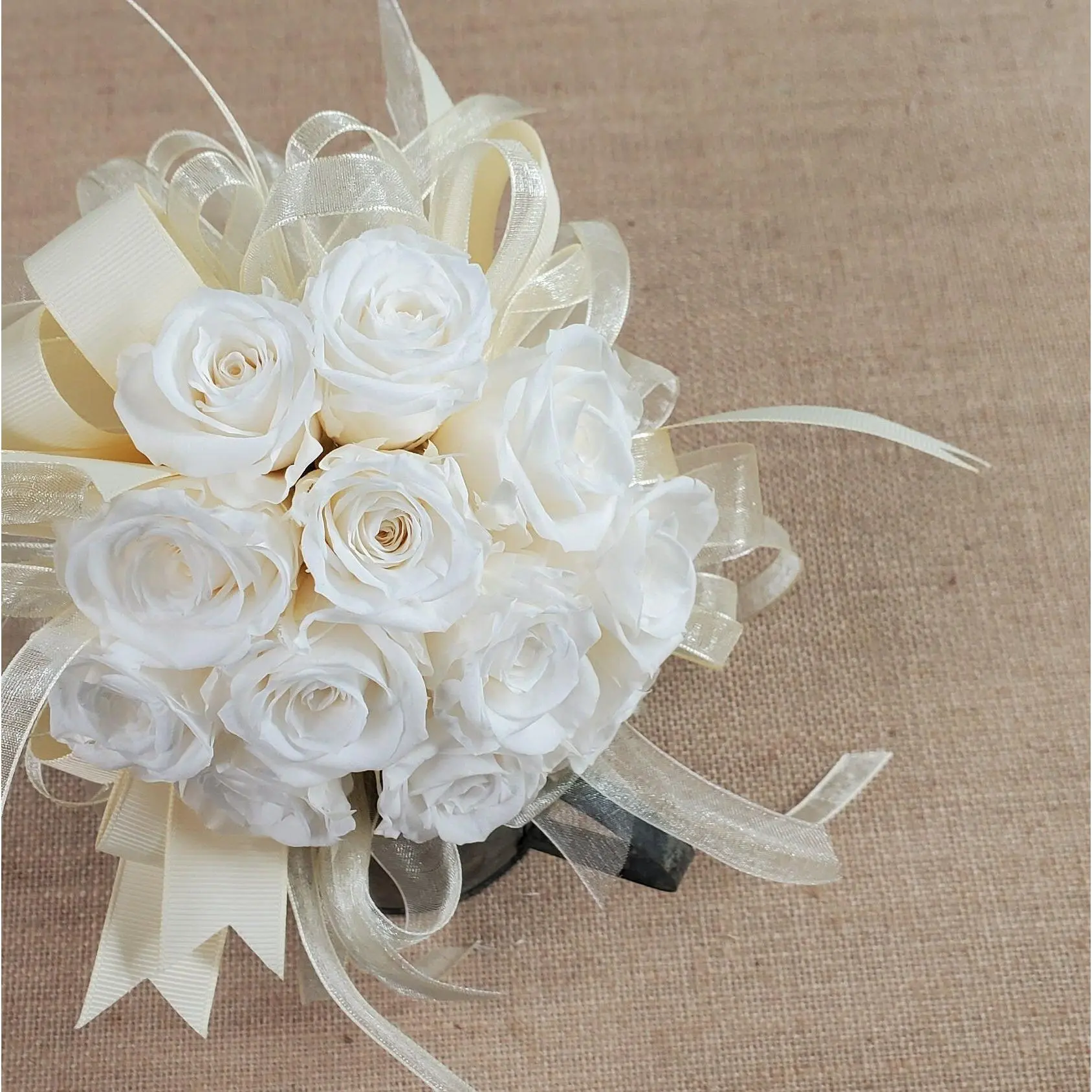 Preserved White Rose Wedding Bouquet, Dried Flowers, Preserved Rose, Bridesmaid Bouquet Matching Boutonniere, White Rose- 1lb 10oz - 10"x10"