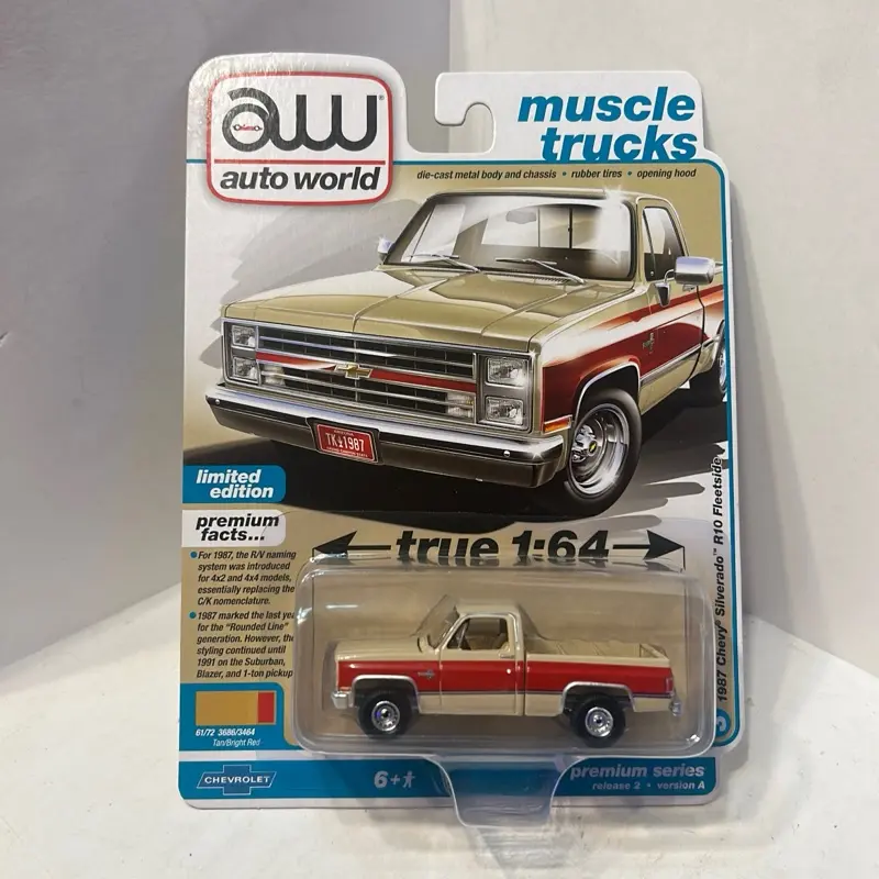 1:64 Auto World Muscle Trucks 1987 Chevy Silverado R10 tan w red.