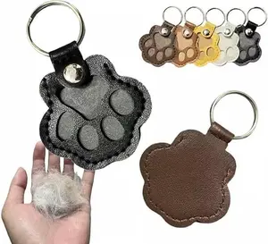 Cat&Dog Hair Collector pu leather tag Keychain Charm Memorial Storage, 2026 New Pets Fur Keepsake Keyring Cute Pet Hair Collection Bottle - 1PC