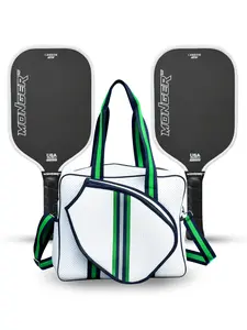 Pickleball Monger Pro Gen 2 Paddle Set (2 Pack) – T700 Carbon Fiber 16mm Thermoformed (White) + Tote Bag