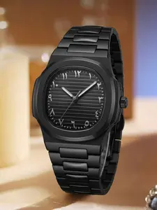 Men’s Quartz Watch – Black Parrot Shell Design, High Precision, Square Minimalist Style, Middle Eastern Arabic Numerals