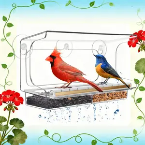 LUJII Shatterproof Window Bird Feeder – Strong Suction Cup Clear View Polycarbonate Birdhouse for Easy Viewing & Backyard Birdwatching, Perfect Christmas Gift for Bird Lovers-Out Tray, Fits Bigger Birds Like Cardinal or Blue Jay,