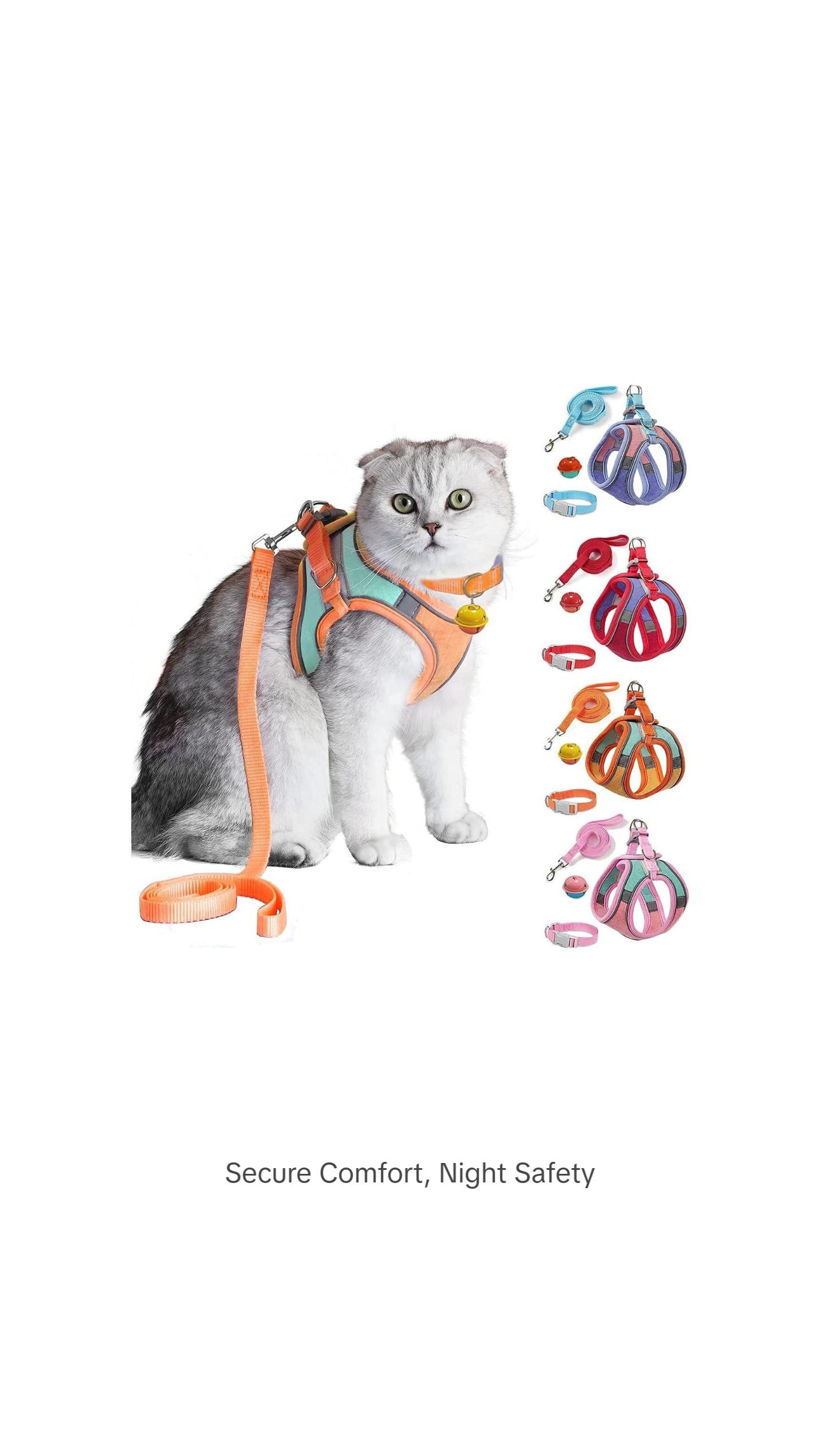 Cat Harness,Leash and Collar Set,Escape Proof Kitten Vest Harness for Walking,Easy Control Night Safe Pet Harness with Reflective Strap and Bell for Small Large Kitten,Fit for Puppy,Rabbit