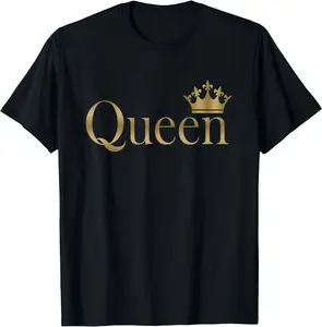 Funny Shirt Women Cool Queen Shirt Shop - Queen Golden Crown Birthday T-Shirt - 100% Cotton Men & Women Relaxed Fit T-shirt Casual Crewneck Graphic Print Short Sleeve Top
