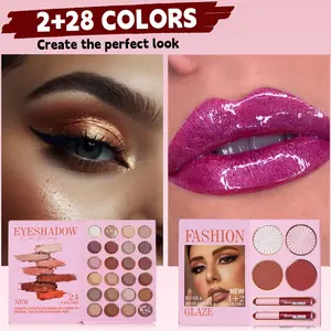 2-Layer Pro Palette makeup bundle box Shades for Eyes, Cheeks & Glow with Liquid Concealer & Contour Cream  Kit Cosmetic Set Eyeshadow 2+24Color/1Set#