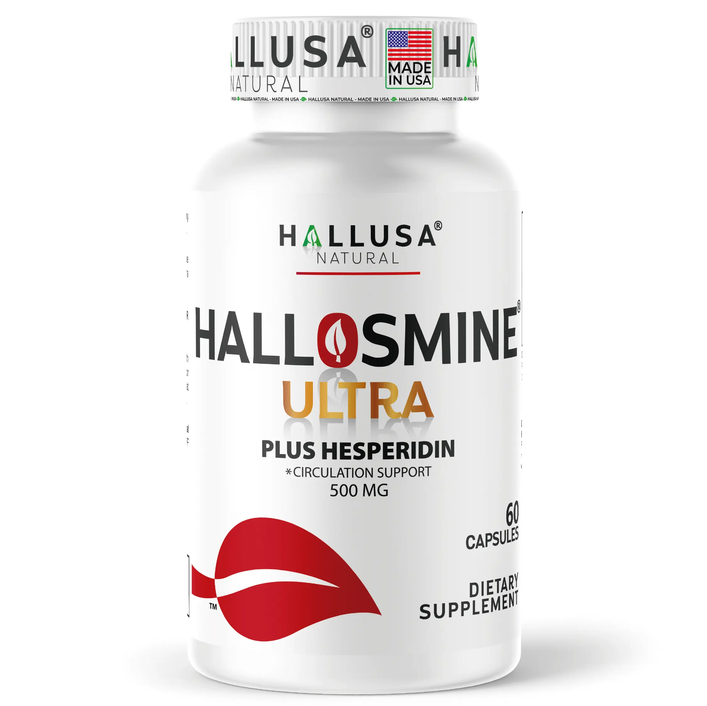 HALLUSA NATURAL HALLOSMINE ULTRA Dietary Edible Vitamin Supplements Capsules - 60 Count, 500mg Diosmin, 150mg Hesperidin, for Circulatory Support, Healthy Veins, Blood Flow